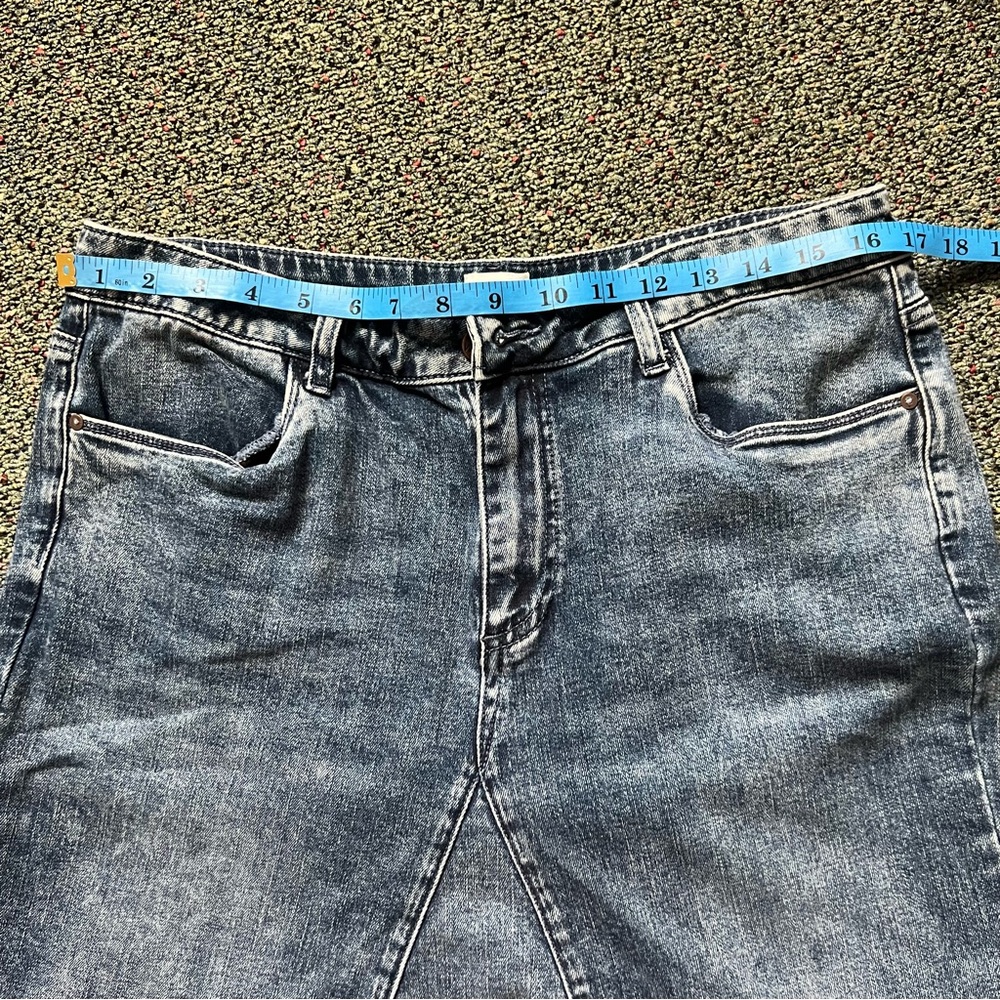 WASH LAB Cotton Medium-Dark Wash Asymmetrical Frayed Hem Denim Modest Skirt Sz L - Picture 11 of 15